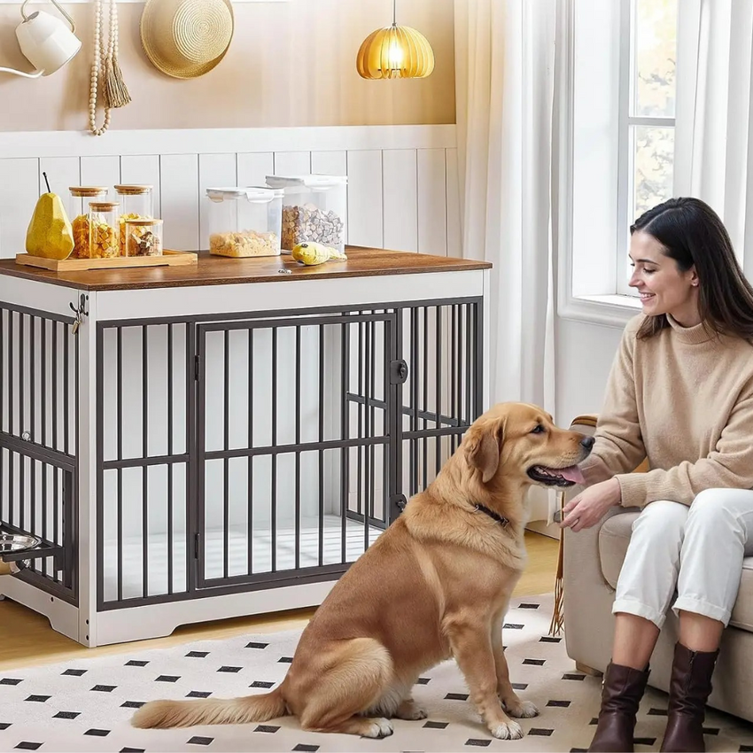 Canil Interno Cercado Cachorro Cães Pet Aparador Casa Madeira 2 Em 1