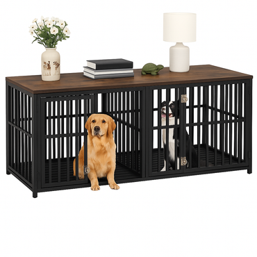 Canil Duplo Cercado Gaiola Para 2 Cães Cachorros Aparador Madeira Rack Mesa De Canto Suporte TV 3 Em 1