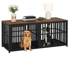 Canil Duplo Cercado Gaiola Para 2 Cães Cachorros Aparador Madeira Rack Mesa De Canto Suporte TV 3 Em 1