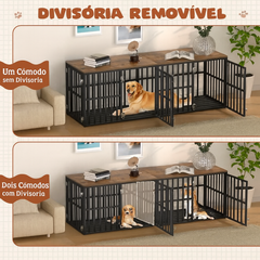 Canil Duplo Cercado Gaiola Para 2 Cães Cachorros Aparador Madeira Rack Mesa De Canto Suporte TV 3 Em 1
