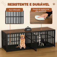 Canil Duplo Cercado Gaiola Para 2 Cães Cachorros Aparador Madeira Rack Mesa De Canto Suporte TV 3 Em 1